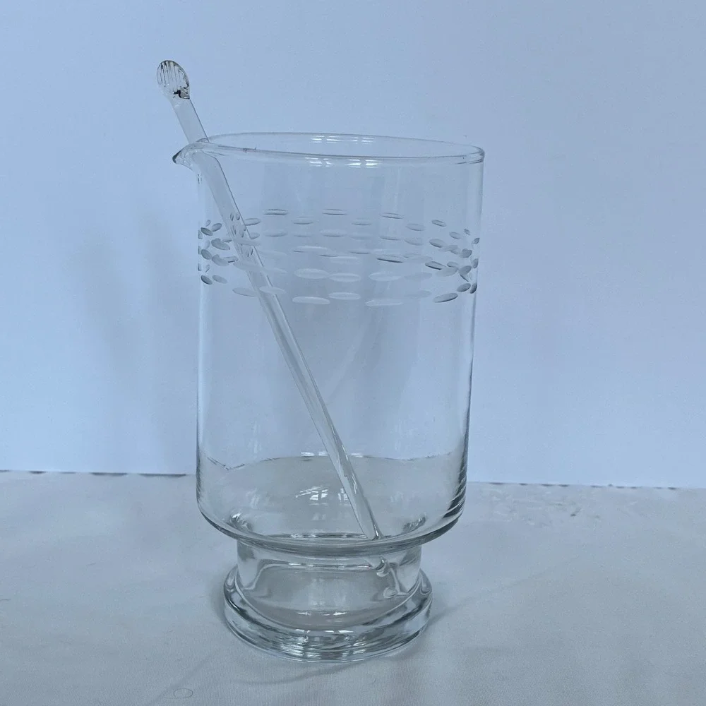 Princess House Crystal Heritage Martini Cocktail Pitcher Etch MCM Barware Retro